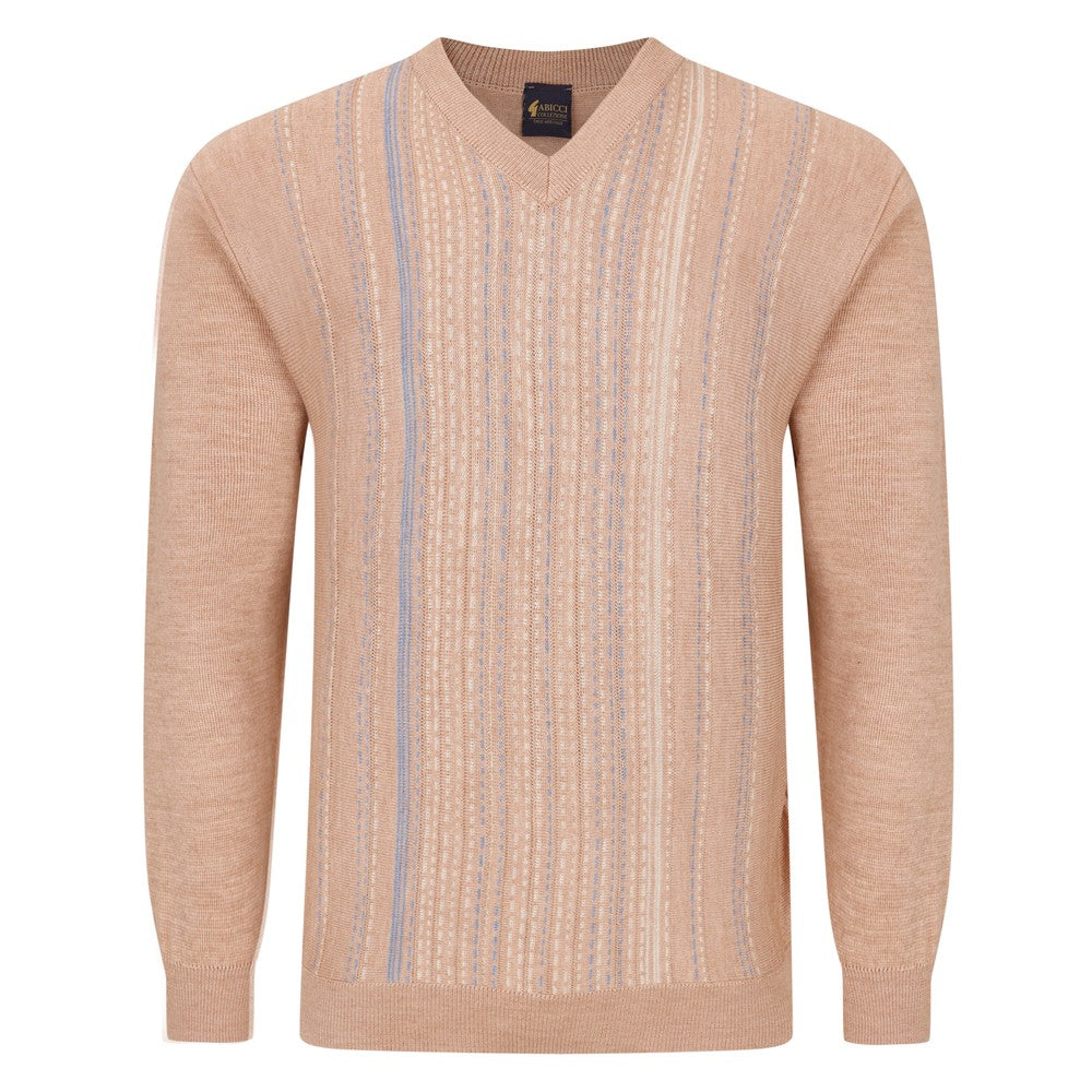 Gabicci M04 Front Pattern Knitted Vee Neck Jumper - Peach