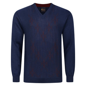 Gabicci V-Neck Diamond Panel Jumper - Atlantic