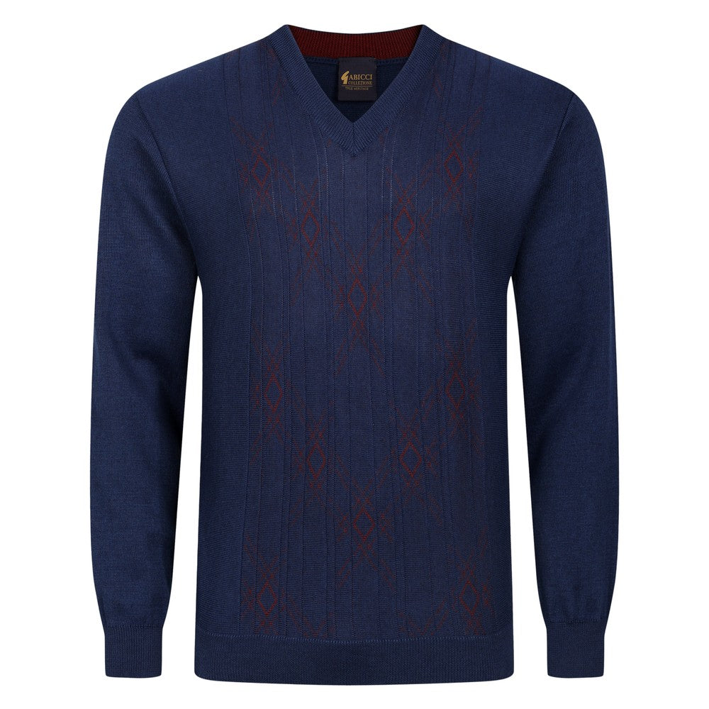 Gabicci V-Neck Diamond Panel Jumper - Atlantic