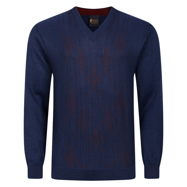 Gabicci V-Neck Diamond Panel Jumper - Atlantic Hover Image