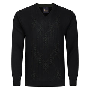 Gabicci V-Neck Diamond Panel Jumper - Black