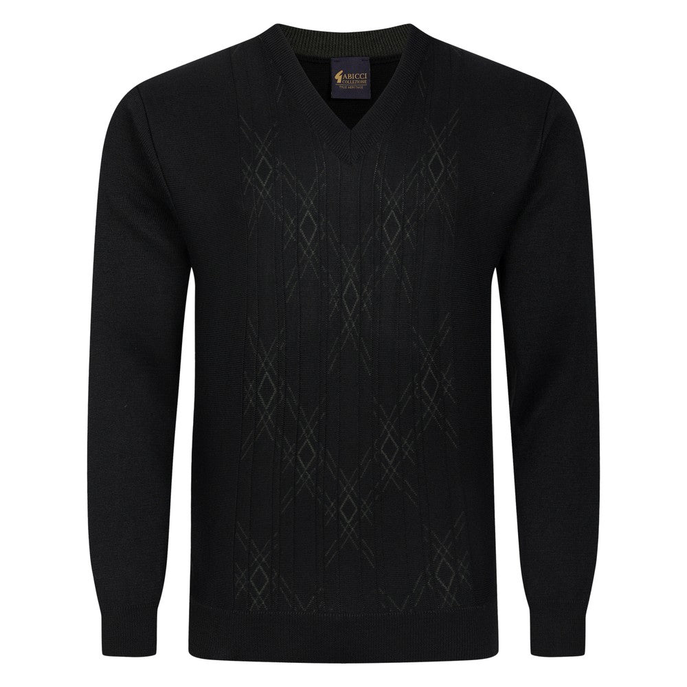 Gabicci V-Neck Diamond Panel Jumper - Black