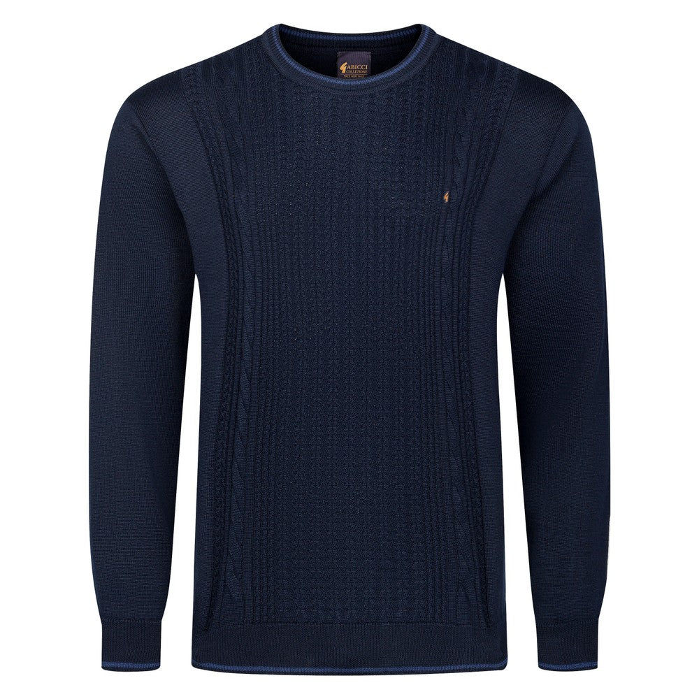 Gabicci Crew Neck Cable Panel Jumper - Navy