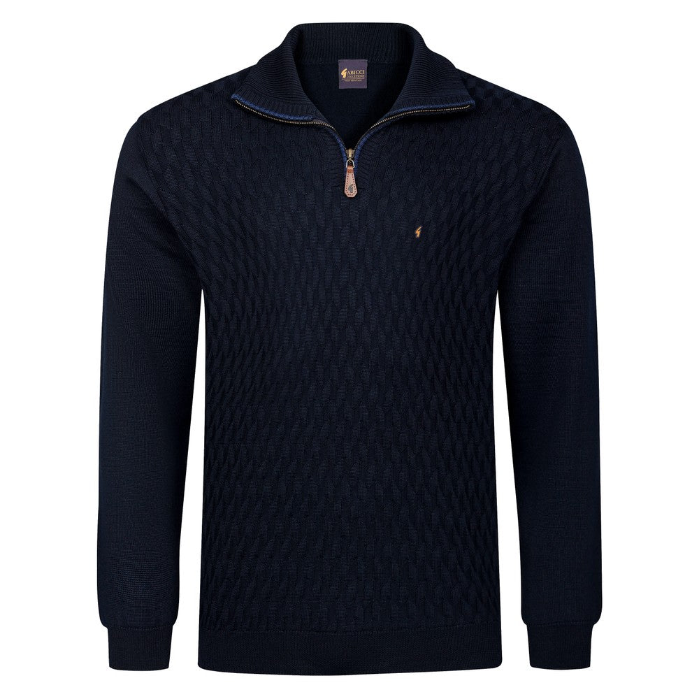 Gabicci Pattern Front Knit Quarter Zip - Navy