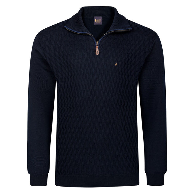 Gabicci Pattern Front Knit Quarter Zip - Navy Hover Image