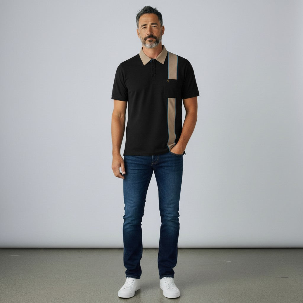 Gabicci X28 Seasonal Patterned Polo Shirt - Black