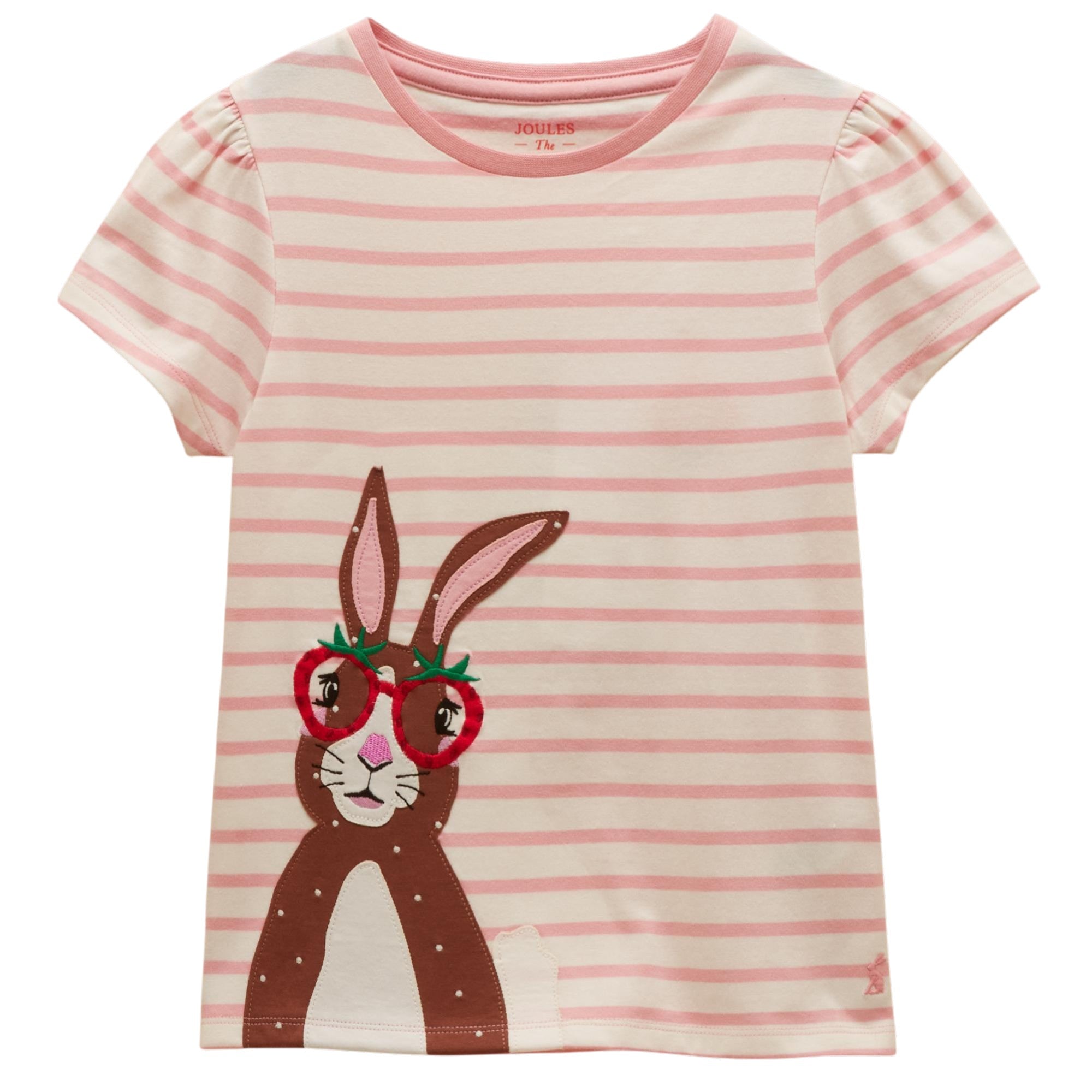 Joules Girls Astra Applique Cotton T-Shirt - Pink Bunny