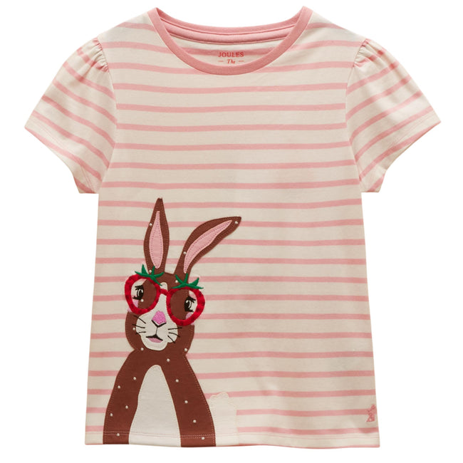 Joules Girls Astra Applique Cotton T-Shirt - Pink Bunny Hover Image