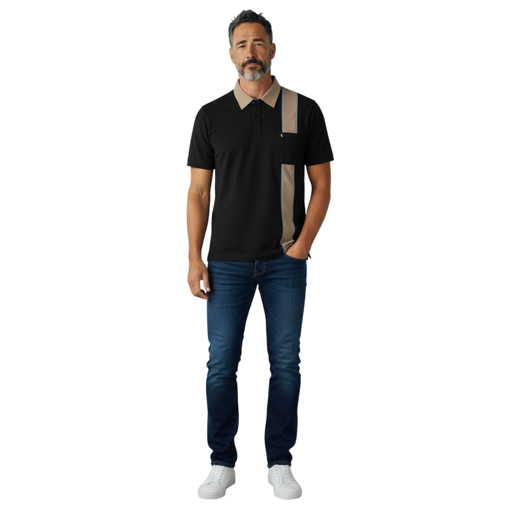 Gabicci X28 Seasonal Patterned Polo Shirt - Black