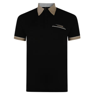 Gabicci Contrasting Collar & Cuff Patterned Jersey Polo Shirt - Black