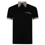 Gabicci Contrasting Collar & Cuff Patterned Jersey Polo Shirt - Black
