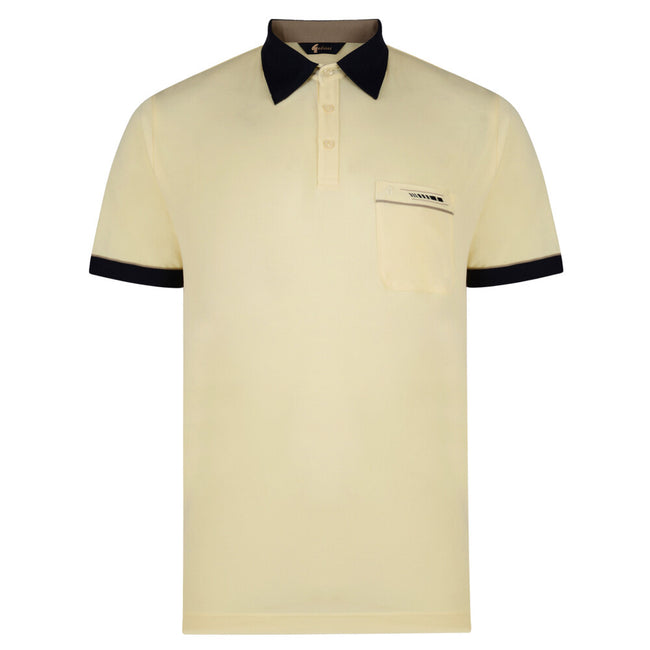 Gabicci Contrasting Collar & Cuff Patterned Jersey Polo Shirt - Corn Hover Image