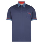 Gabicci Contrasting Collar & Cuff Patterned Jersey Polo Shirt - Navy