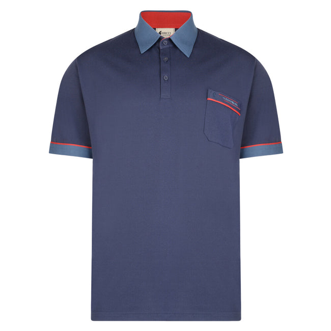 Gabicci Contrasting Collar & Cuff Patterned Jersey Polo Shirt - Navy Hover Image
