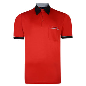 Gabicci Contrasting Collar & Cuff Patterned Jersey Polo Shirt - Red