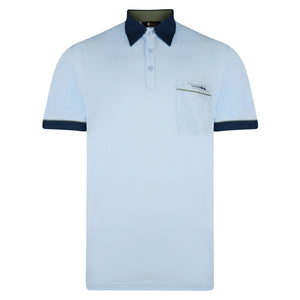 Gabicci Contrasting Collar & Cuff Patterned Jersey Polo Shirt - Sky