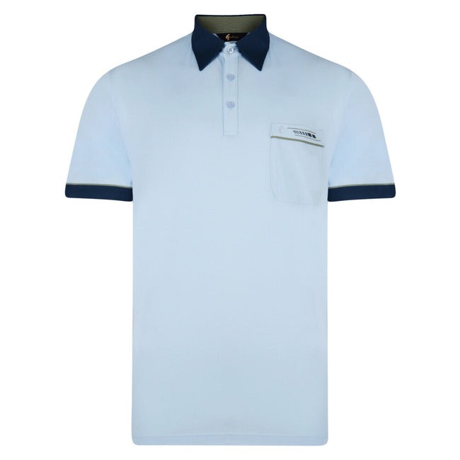 Gabicci Contrasting Collar & Cuff Patterned Jersey Polo Shirt - Sky Hover Image