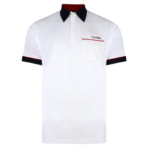 Gabicci Contrasting Collar & Cuff Patterned Jersey Polo Shirt - White