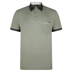 Gabicci Contrasting Collar & Cuff Patterned Jersey Polo Shirt - Sage