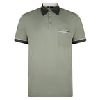 Gabicci Contrasting Collar & Cuff Patterned Jersey Polo Shirt - Sage