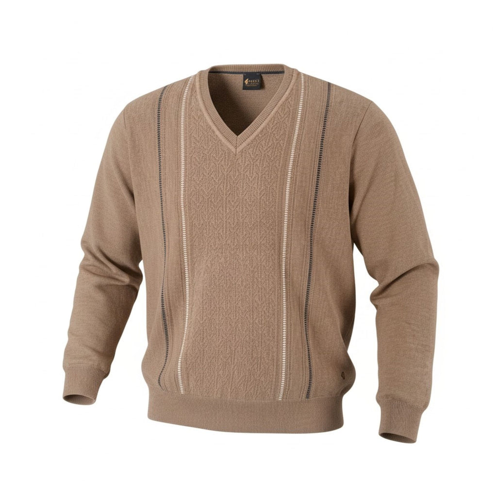 Gabicci M01 Pattern Front V Neck Jumper - Sandstone
