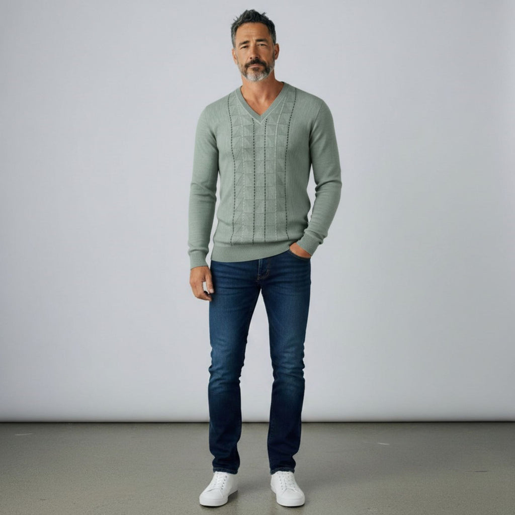 Gabicci M02 Pattern Front V Neck Jumper - Mint