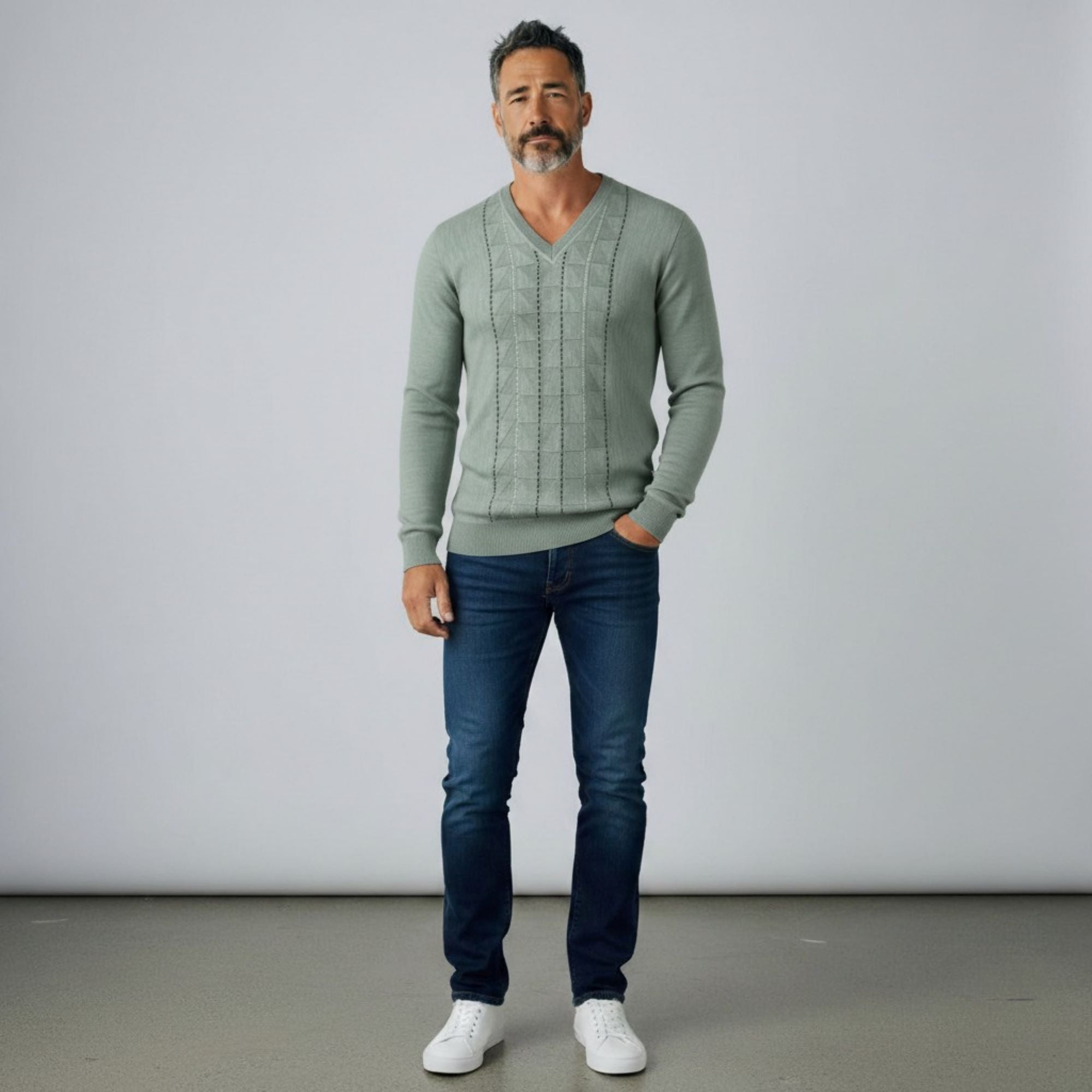 Gabicci M02 Pattern Front V Neck Jumper - Mint