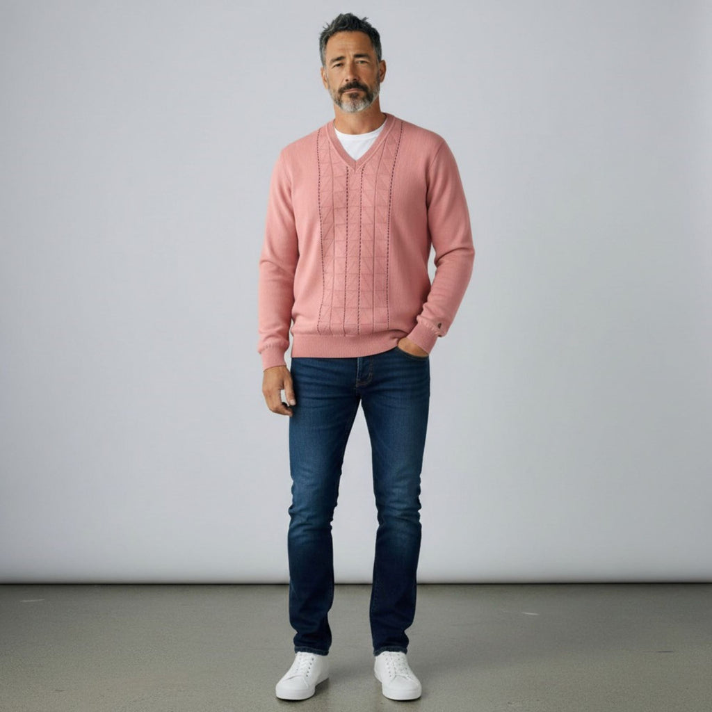 Gabicci M02 Pattern Front V Neck Jumper - Candy