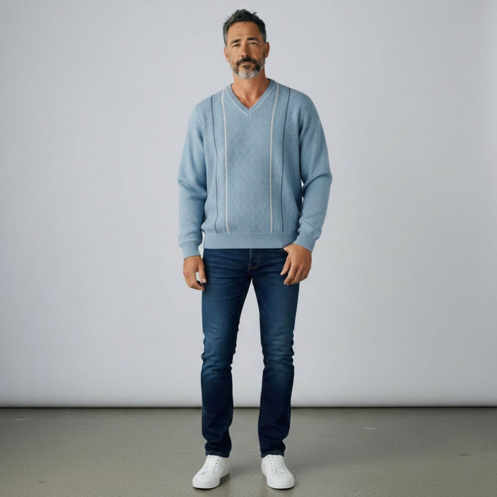 Gabicci M01 Pattern Front V Neck Jumper - Surf