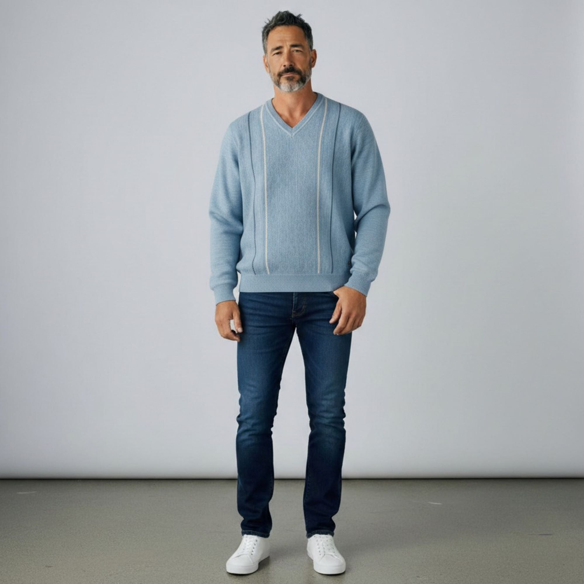 Gabicci M01 Pattern Front V Neck Jumper - Surf
