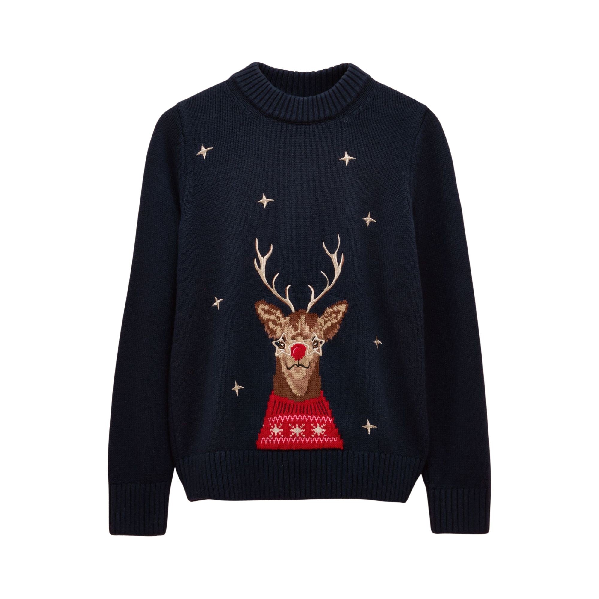 Joules Womens Cracking Reindeer Christmas Sweatshirt - Navy