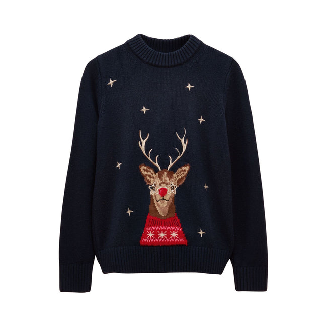 Joules Womens Cracking Reindeer Christmas Sweatshirt - Navy Hover Image