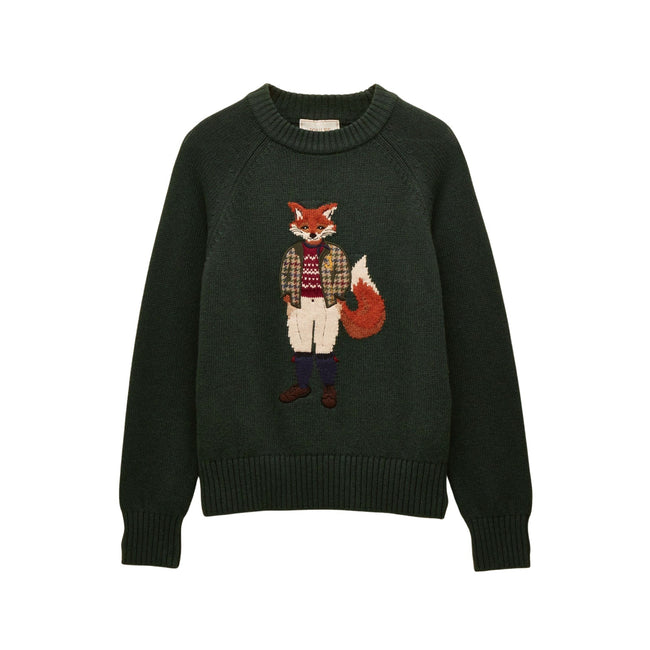 Joules Womens Jonty Fox Knitted Sweatshirt - Green Hover Image