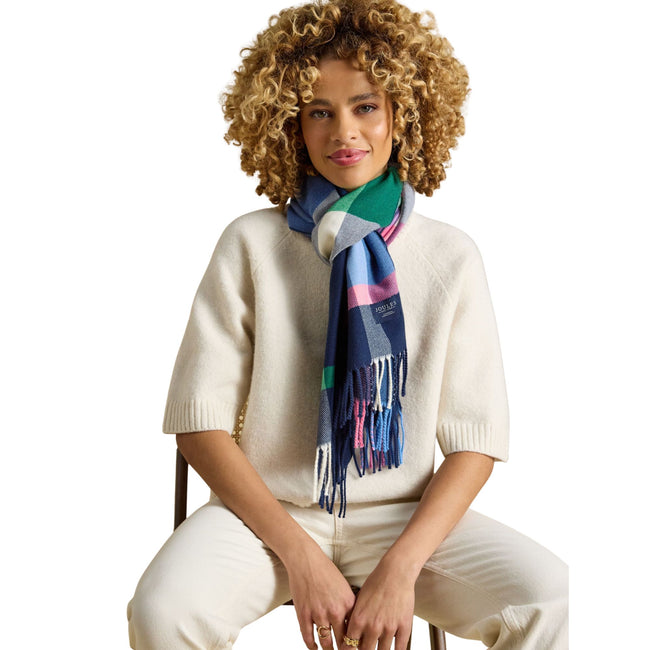 Joules Womens Langtree Scarf - Navy/Pink Check Main Image