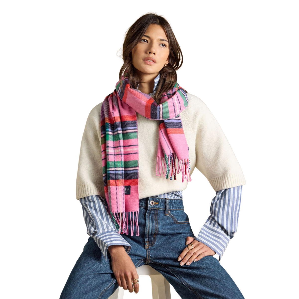 Joules Womens Langtree Scarf - Pink/Green Check