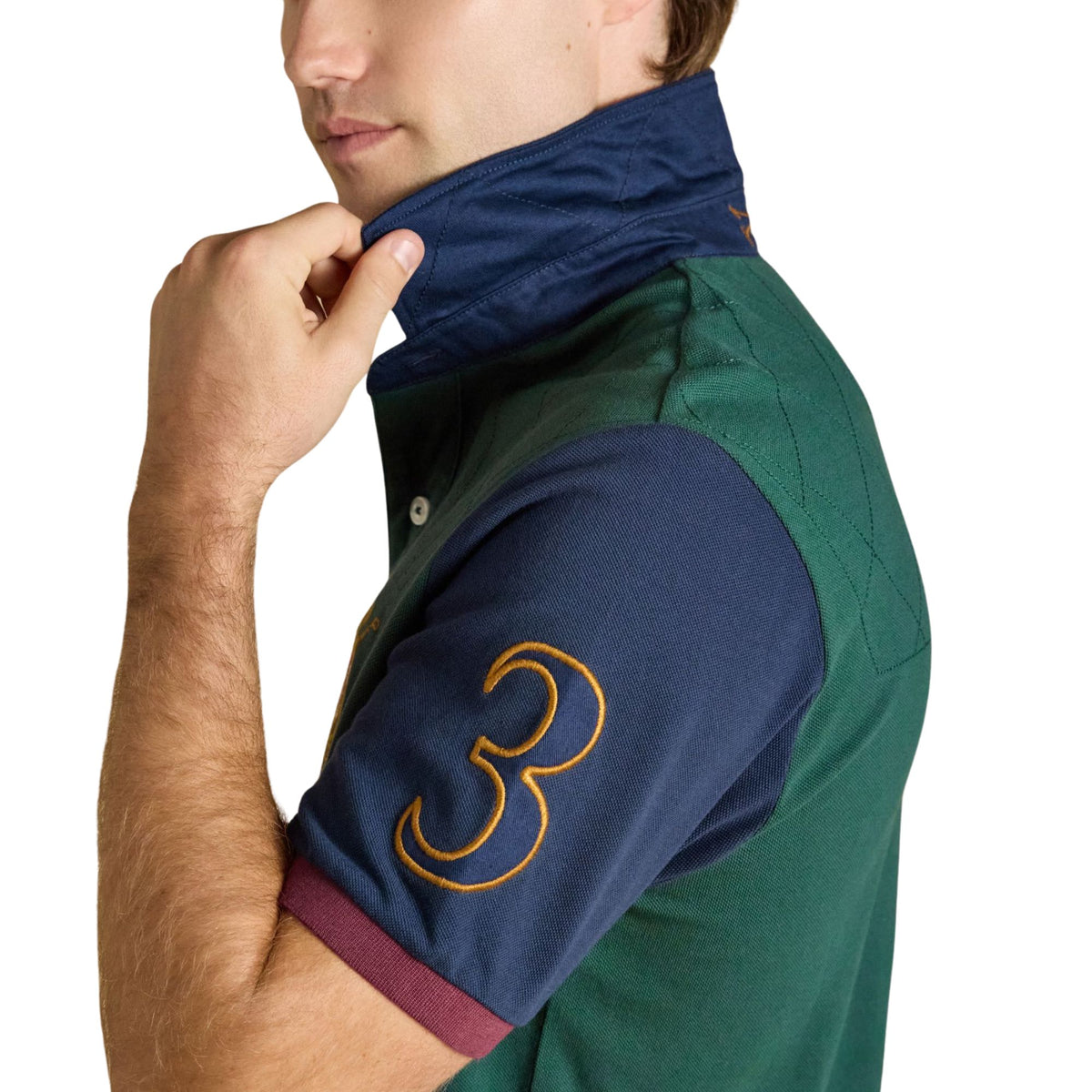 Joules Mens Embellished Woody Polo Shirt - Green/Burgundy