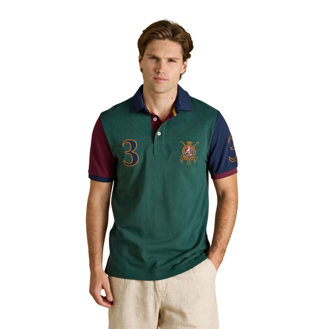 Joules Mens Embellished Woody Polo Shirt - Green/Burgundy Main Image