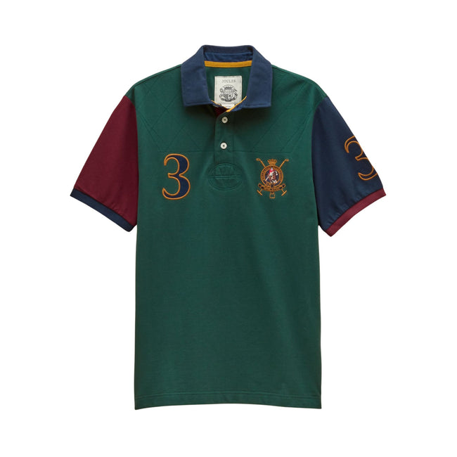 Joules Mens Embellished Woody Polo Shirt - Green/Burgundy Hover Image