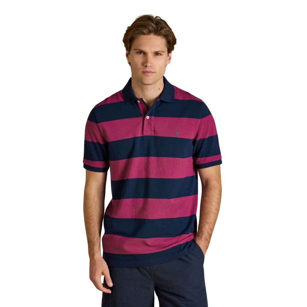 Joules Mens Woody Stripe Polo Shirt - Berry Pink