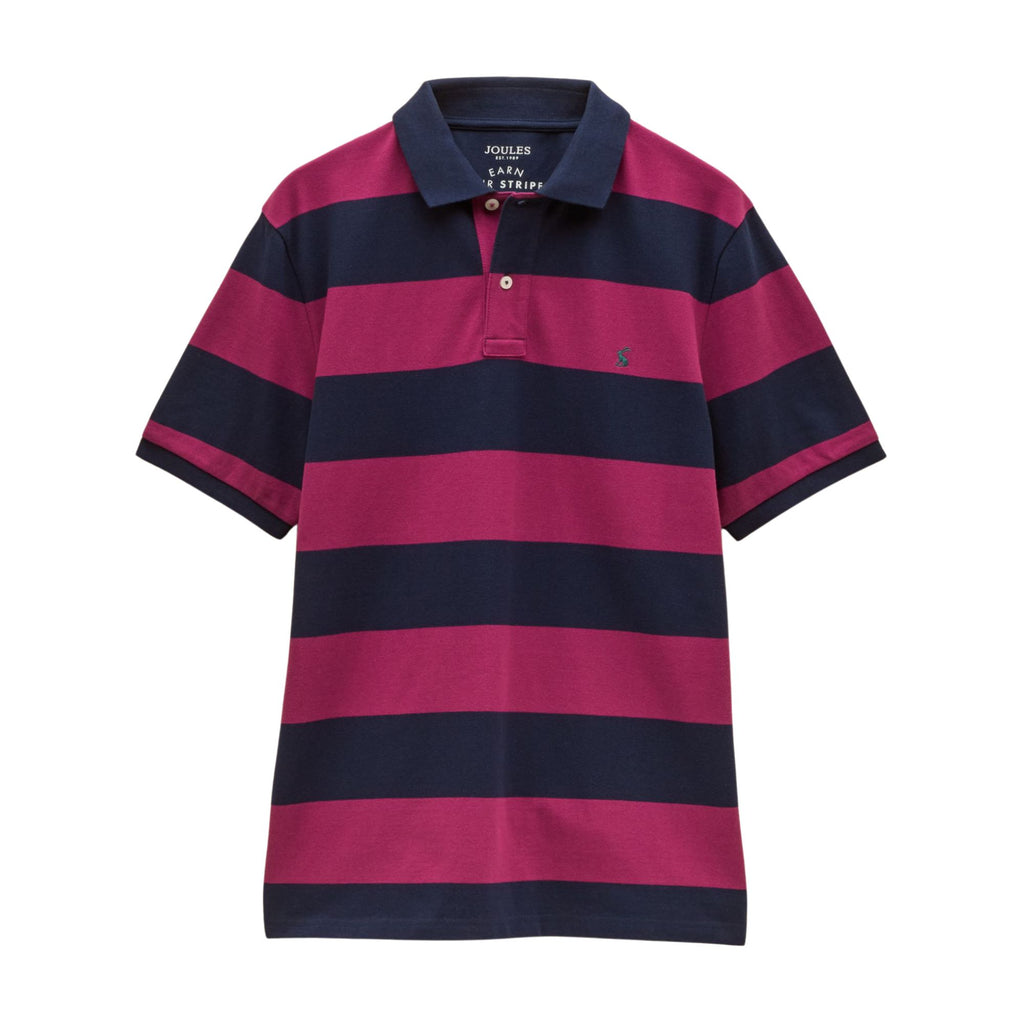 Joules Mens Woody Stripe Polo Shirt - Berry Pink