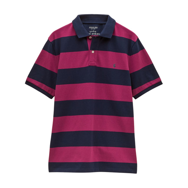 Joules Mens Woody Stripe Polo Shirt - Berry Pink Hover Image