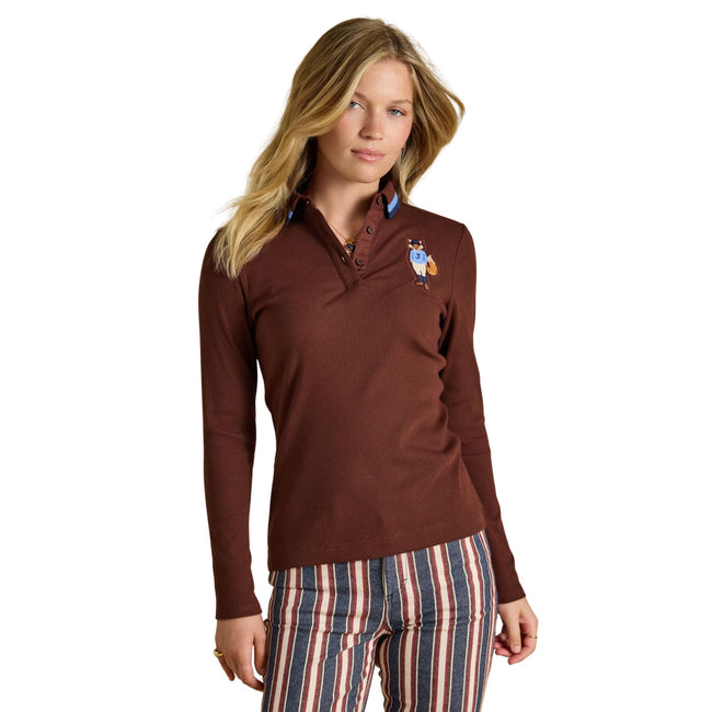 Joules Womens Fairfield Jonty Polo Shirt - Chocolate Brown Main Image