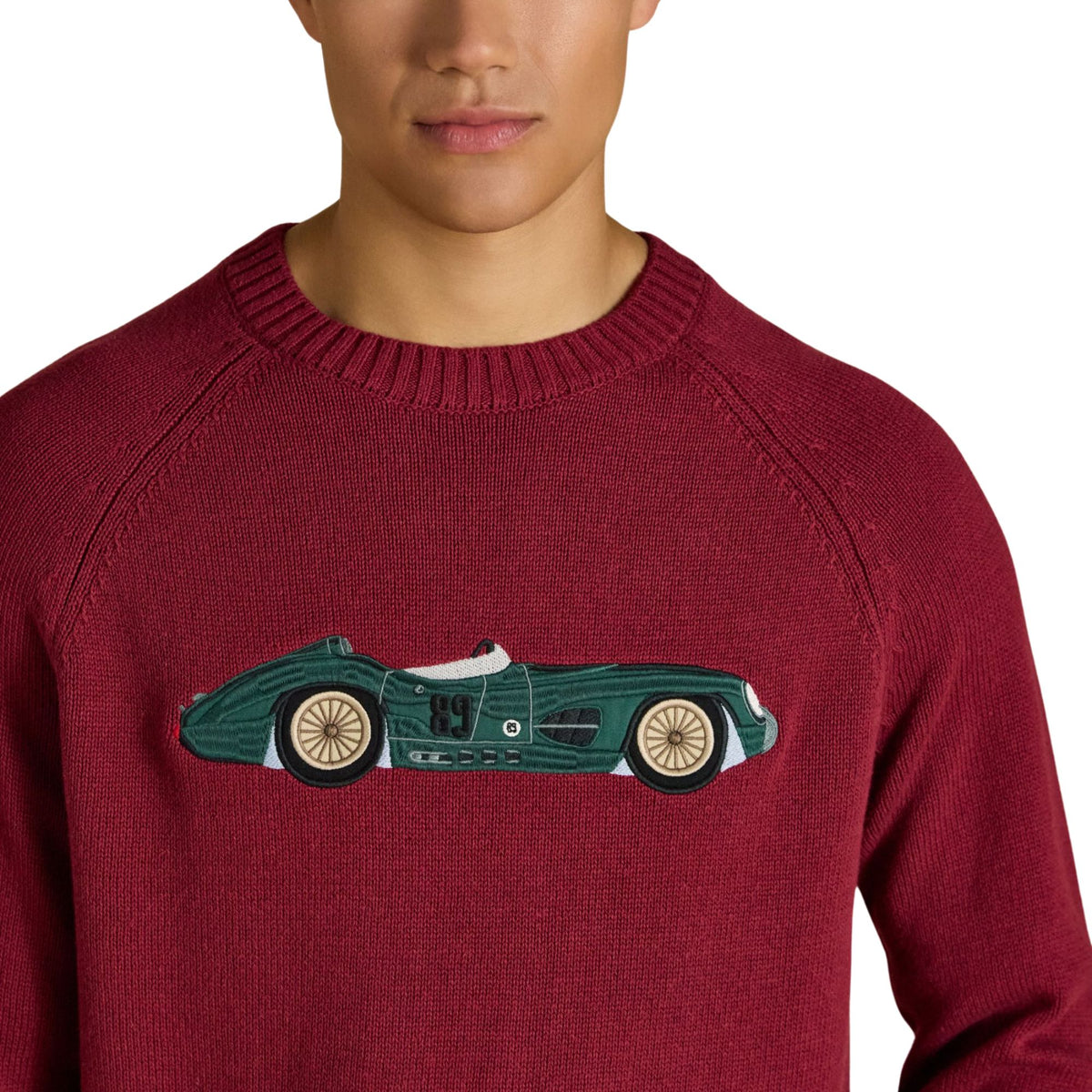 Joules Mens Intarsia Crew Car Jumper - Burgundy Red