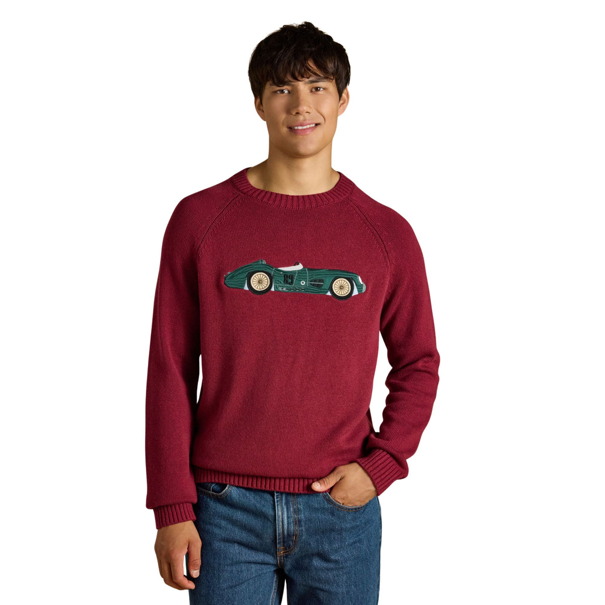 Joules Mens Intarsia Crew Car Jumper - Burgundy Red