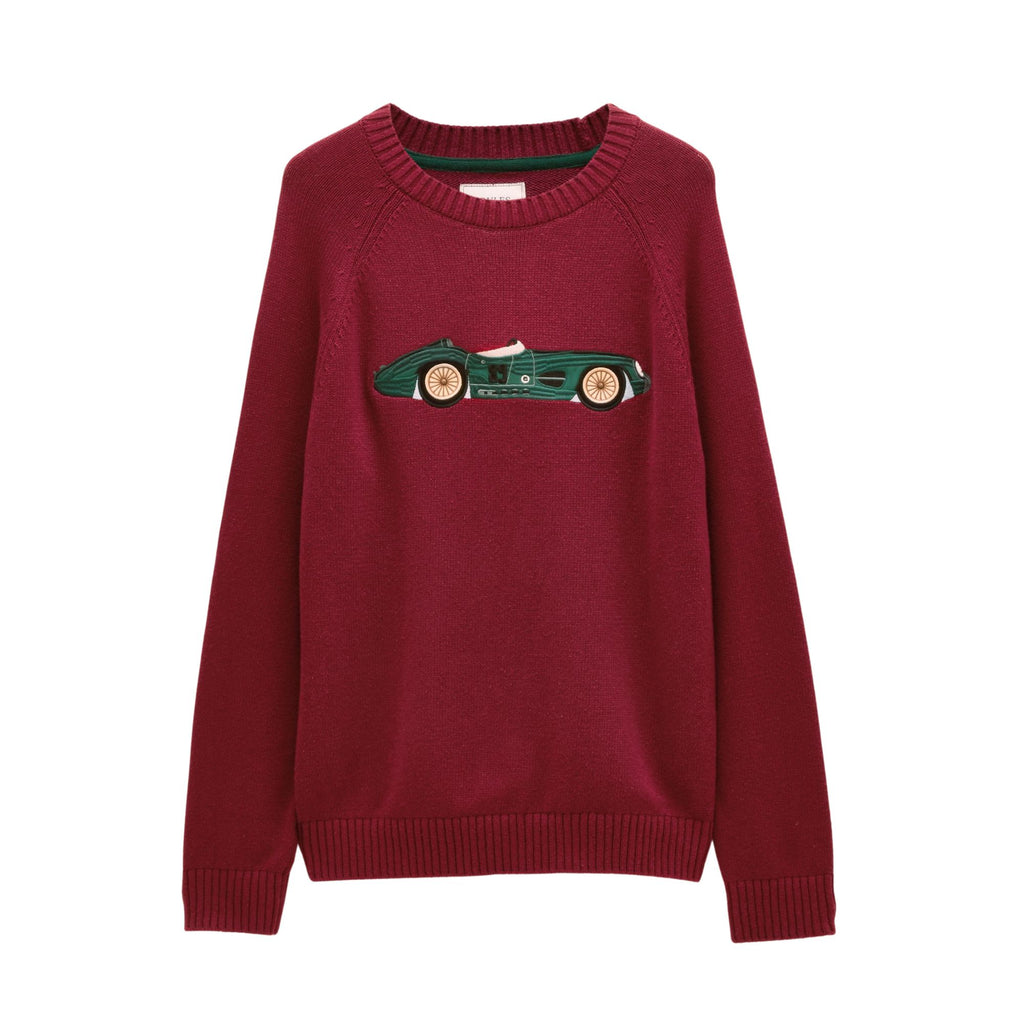 Joules Mens Intarsia Crew Car Jumper - Burgundy Red