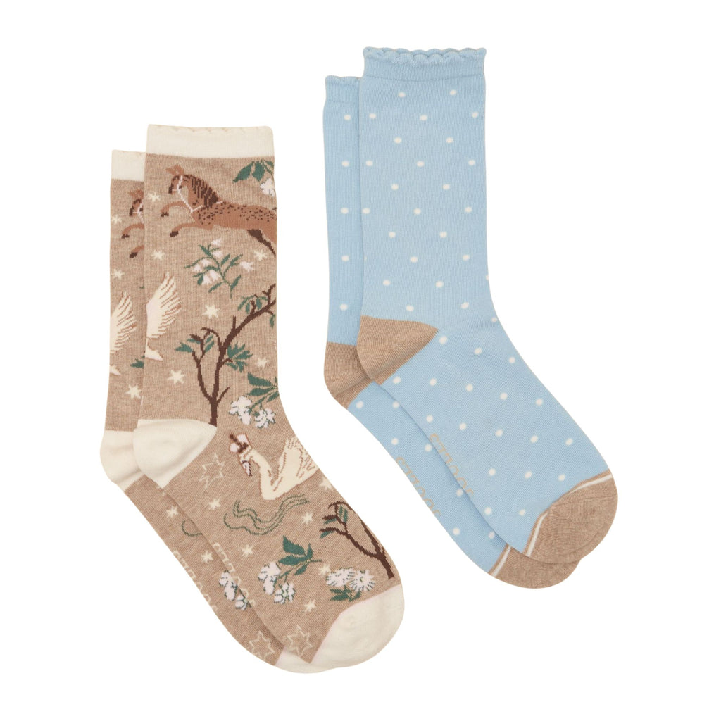 Joules Womens Everyday 2 Pack Socks - Oat Woodland