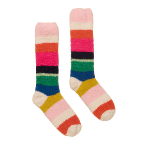 Joules Womens Fluffy Socks - Cream Multi Stripe