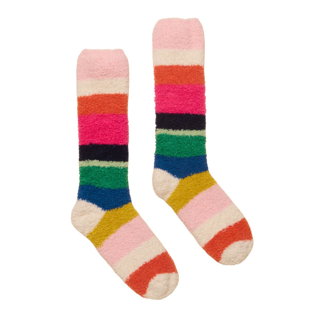 Joules Womens Fluffy Socks - Cream Multi Stripe Hover Image