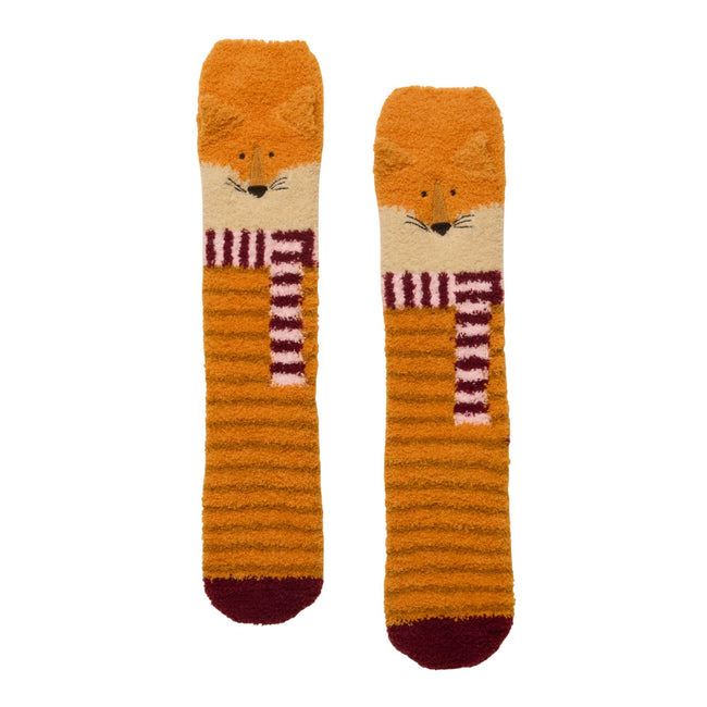 Joules Womens Novelty Fluffy Socks - Orange Fox Hover Image