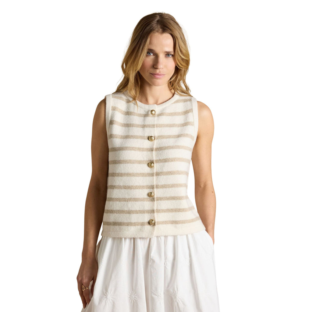 Joules Womens Holly Button Tank Tank Top - Cream Stripe